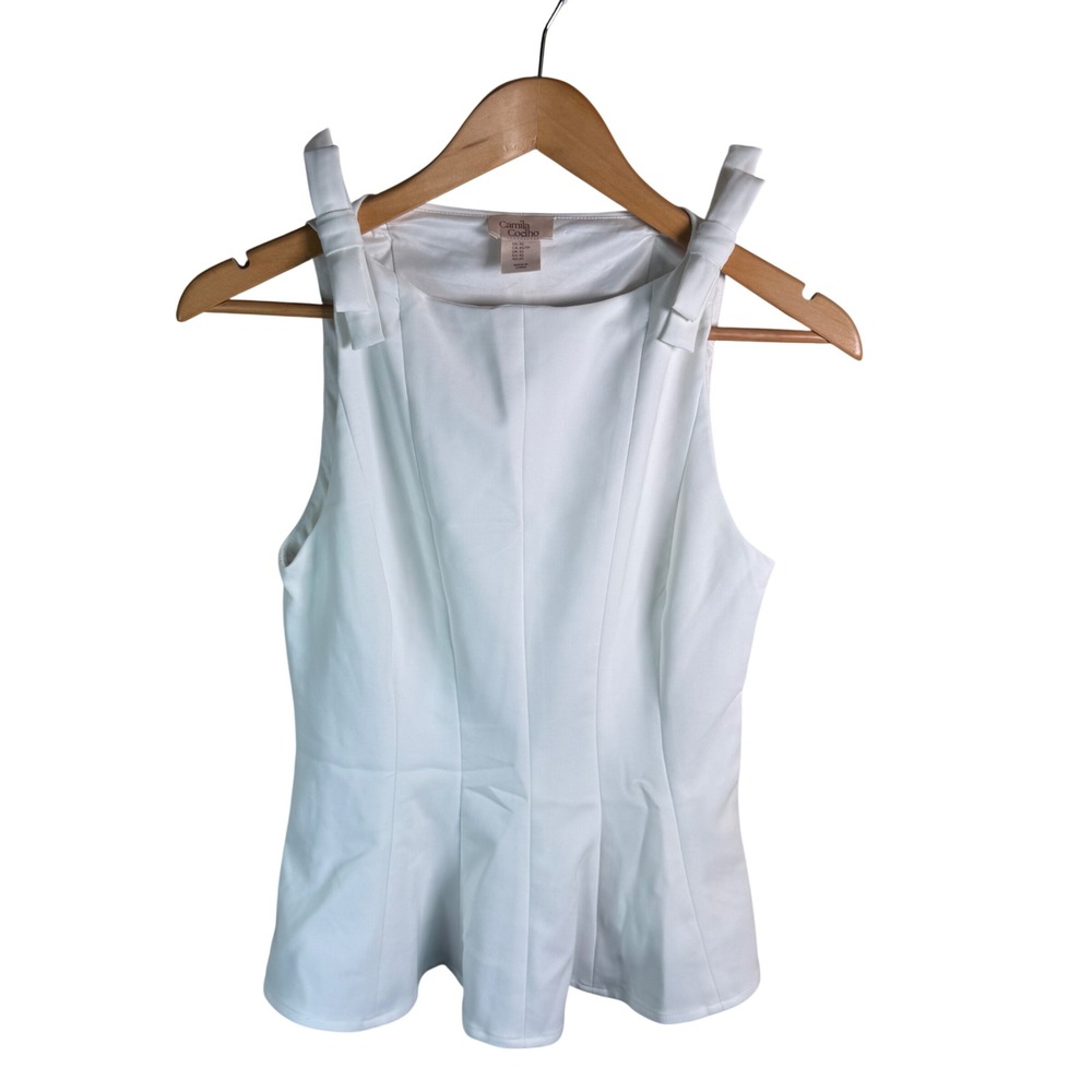 Camila Coelho Peplum Top Women XS White Bow Strap Square Neck Coquette Elegant